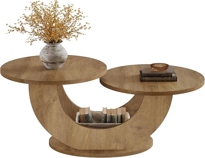Tribesigns 46-inch Round Coffee Table, Modern Living Room Coffee Table with Funky U-Shaped Frame, Low Accent Center Tea Table for Home, Apartment, Oak