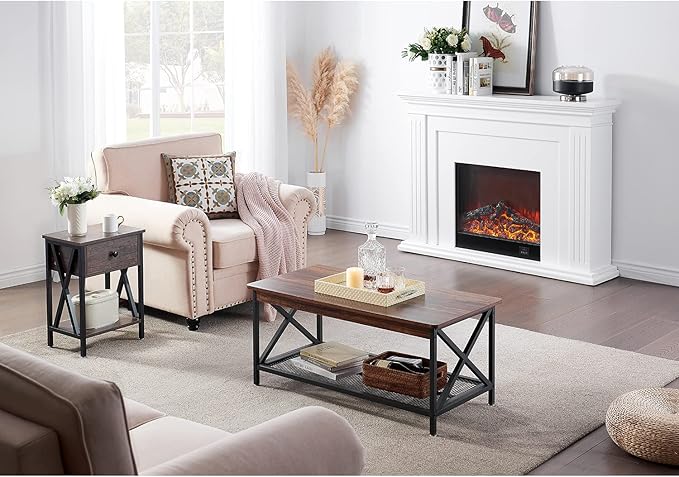 VECELO End Tables, Modern Nightstand with Drawer & Shelf, Night Stand for Bedroom Living Room,Industrial Metal Frame