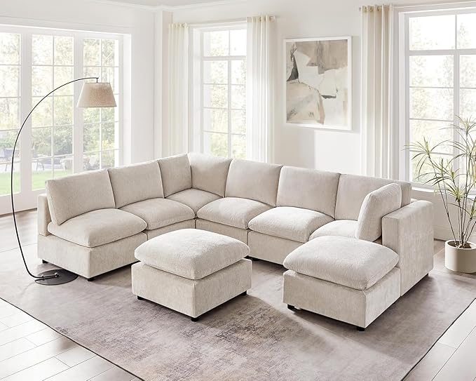 VANOMi Modular Sectional Sofa, Convertible Sofa Couch Modular Sofa with Ottoman, Sleeper Sofa Bed Sectional Sofas for Living Room Small Apartments