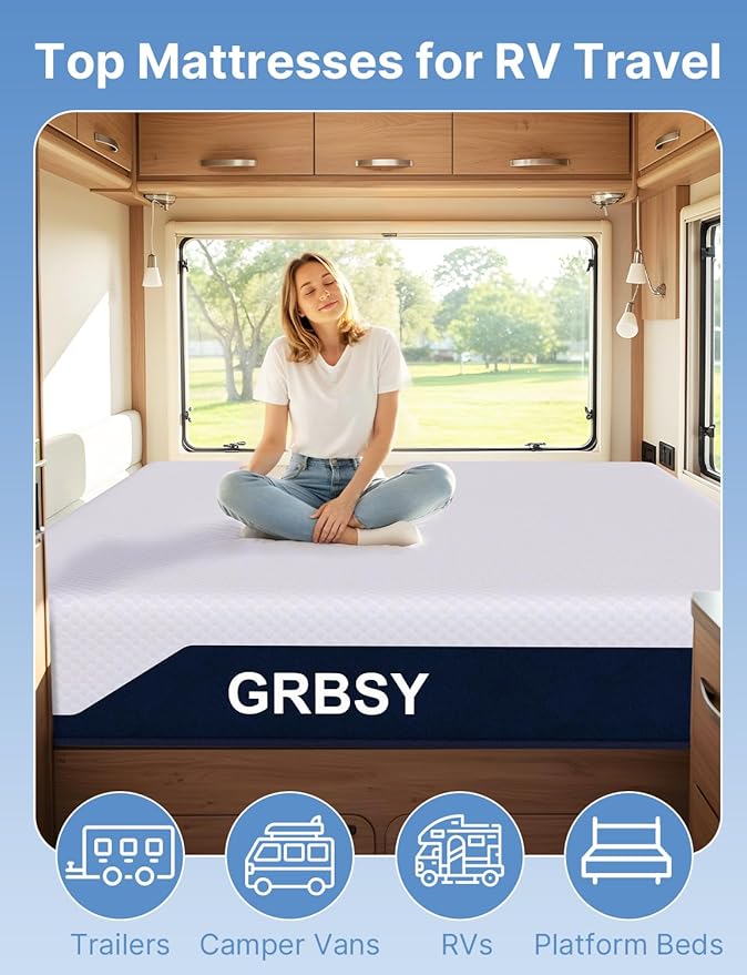 Firm Mattress Short Queen Size, 12 Inch Cooling Gel Memory Foam RV Mattress, Back Pain Relief, Cooling Ice Silk Cover, CertiPUR-US Certified