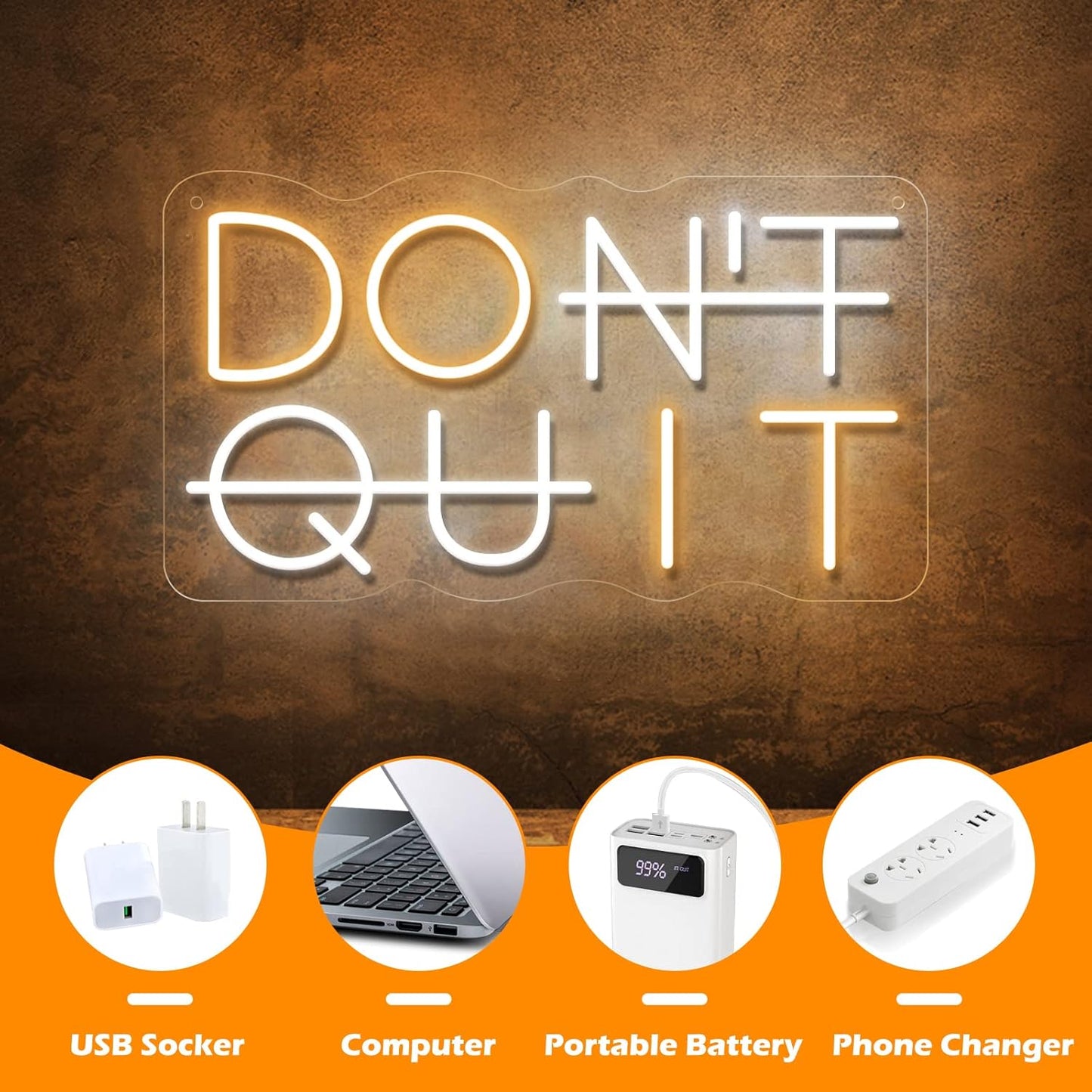 Don't Quit LED Neon Sign for Wall Decor, DO IT Neon Lights Party Decorations, USB Powered Switch Neon Lights lighting adjustable for Office Room, Gym Room, Man Cave, Gamer Room