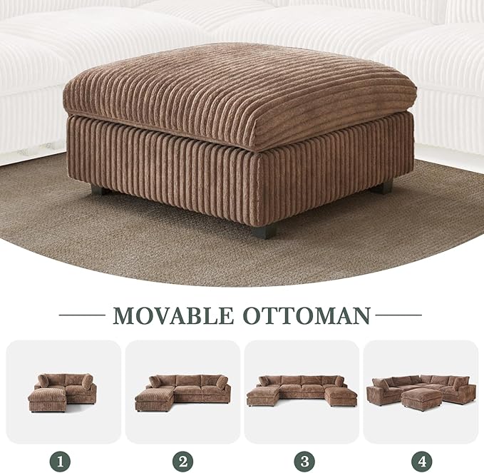 Modular Sectional Sofa, Convertible U Shaped Couch with Chaise Ottoman, Deep Seat Cloud Sectional Couch, 6 Seat Comfy Modular Sofa for Living Room, Office, Apartment, Brown
