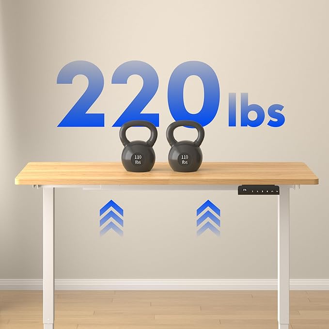 FLEXISPOT E3 Dual Motor Electric Standing Desk, 48x30 Inch Whole-Piece Board, Height Adjustable, Modern Style, White Frame + Maple Desktop, 4 Customizable Height Settings, 5-Year Warranty