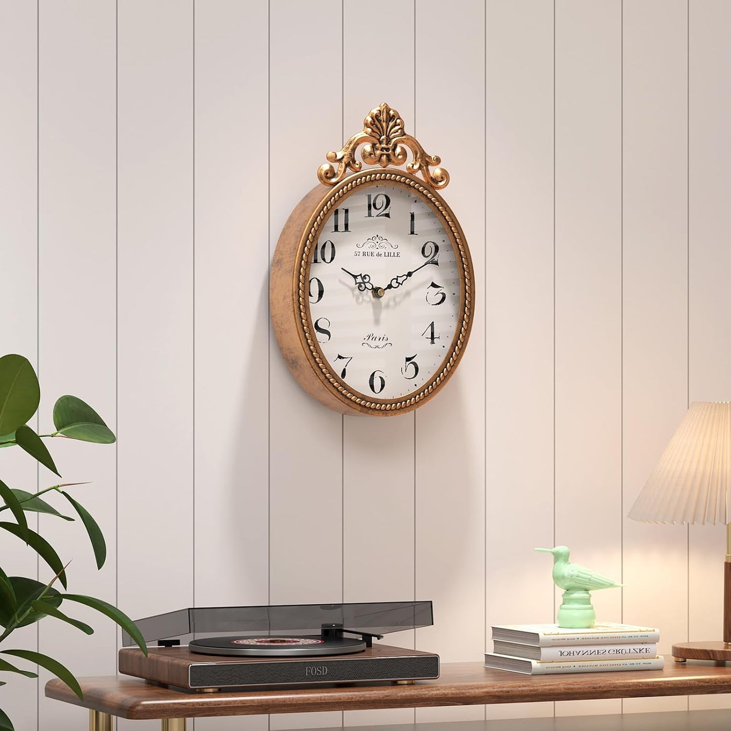 Abdurey Small French Retro Decorative Wall Clock, Antique Gold Vintage Oval Style,Silent Battery Operated Boho Decor Wall Clocks for Farmhouse,Kitchen,Bedroom,Bathroom(10.4" H x 6.7" W)