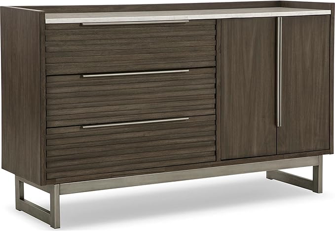Signature Design by Ashley Arkenton Modern 3-Drawer Dresser with Adjustable Shelf, Soft Close, Safety Stop and Felt Lined, Gray & White