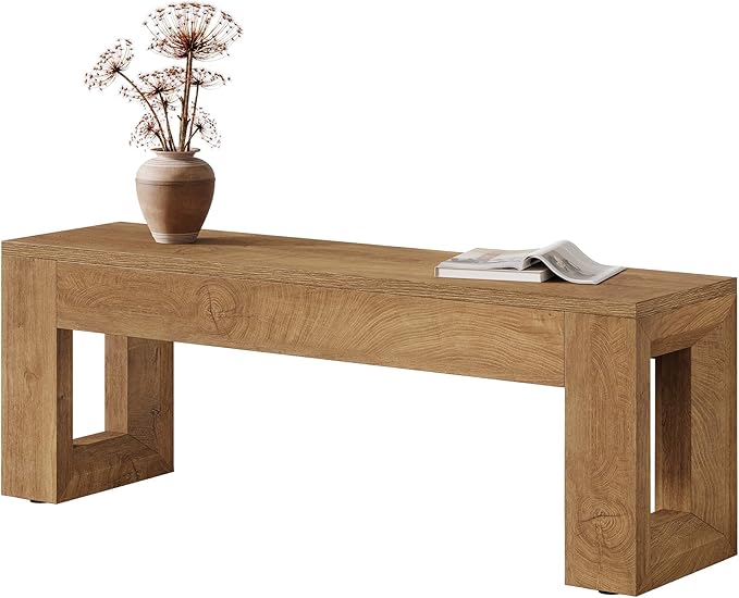 Tribesigns 47" Entryway Bench, Farmhouse Long Bench Seat for Dining Room, Living Room, Entryway, Hallway, Wood Color