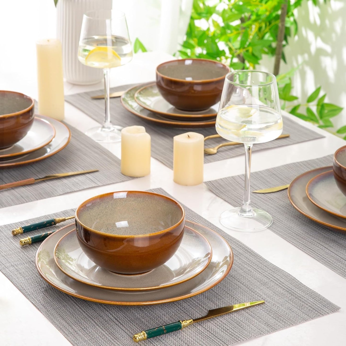 LERATIO Ceramic Dinnerware Sets for 12, 36 Pieces Plates and Bowls Sets, Reactive Glaze Dishes -Scratch Resistant, Dishwasher&Microwave Safe&Oven Safe