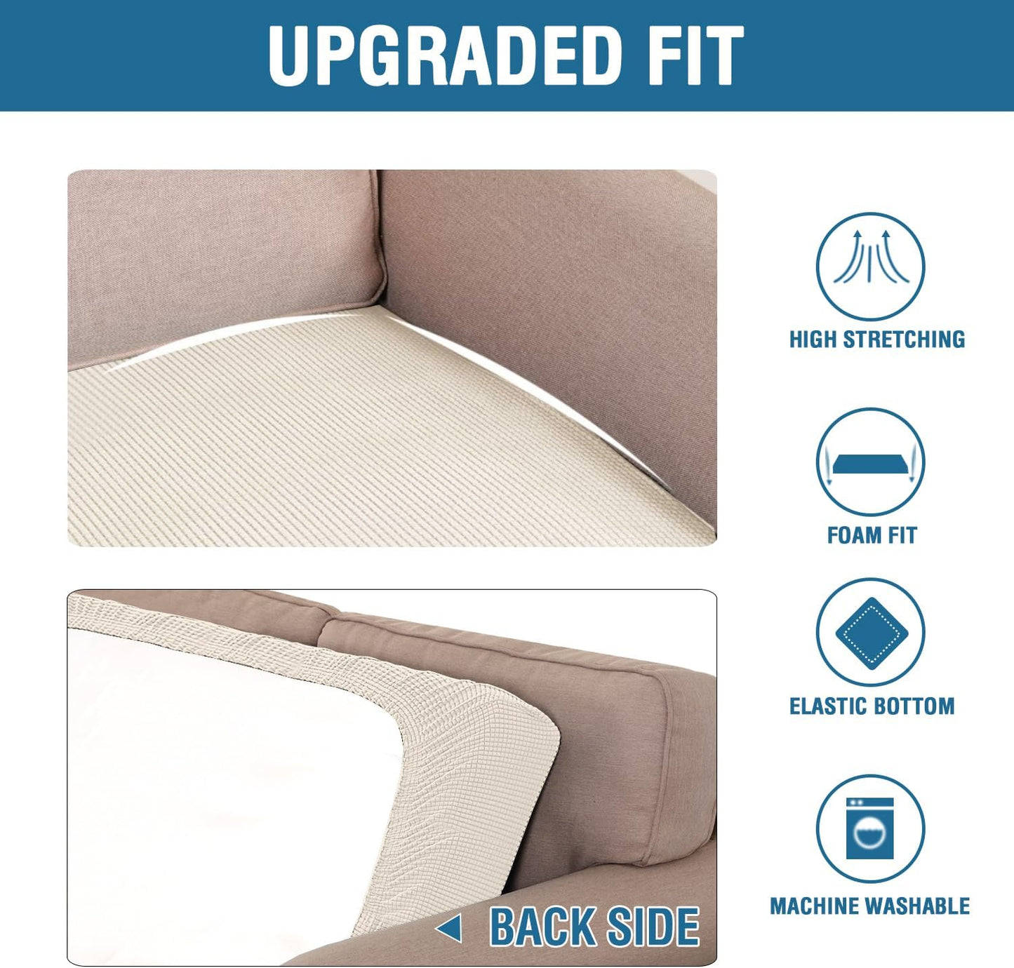 H.VERSAILTEX Super Stretch Individual Seat Cushion Covers Sofa Covers Couch Cushion Covers Slipcover Sets Thick Jacquard Textured Twill Fabric (1 Piece Sofa Cushion Cover, Natural)