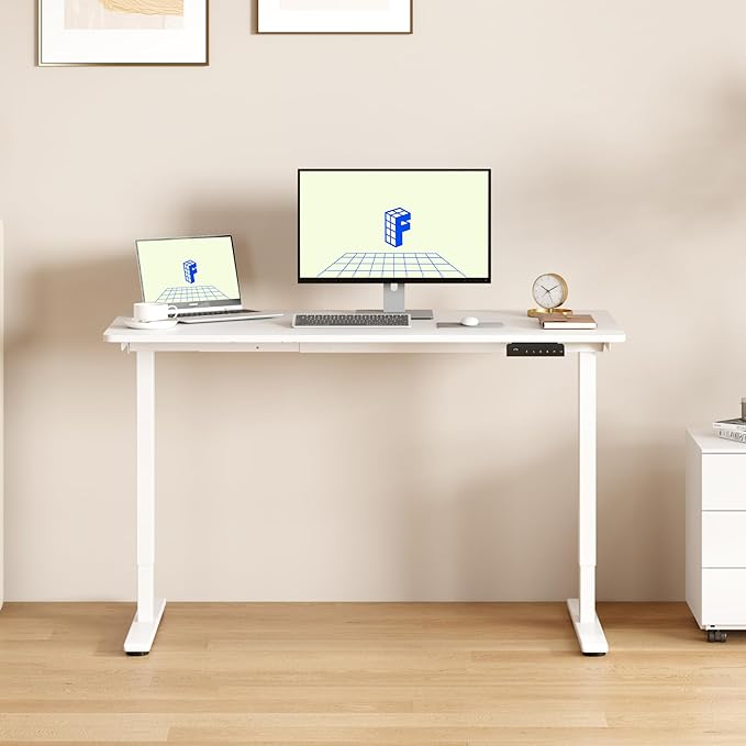 FLEXISPOT E3 Dual Motor Electric Standing Desk 60x24 Inch Whole-Piece Board Height Adjustable Electric Sit Stand Desk (White Frame + White Desktop, 2 Packages)