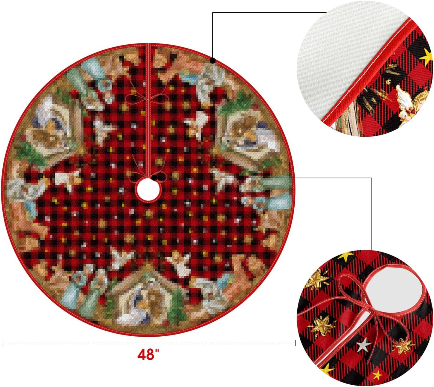 AVOIN colorlife Buffalo Plaid Christmas Tree Skirt 48 Inch, Winter Holiday Tree Decoration