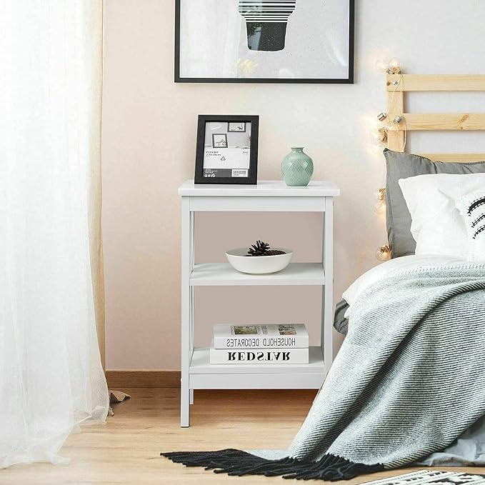 VECELO Nightstands, Industrial Side Table/End Tables with Drawer and Storage Shelf, Night Stands for Bedroom, Living Room, Wood Metal Furniture, Easy Assembly,White,2 Sets