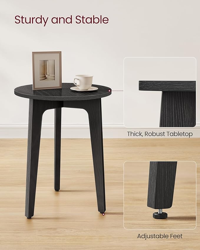 VASAGLE MAEZO Collection - Small Side Table, Round End Table, Nightstand with Tapered Legs, Curved Transitions, for Small Spaces, Living Room, Bedroom, Charcoal Gray ULET237BA01S