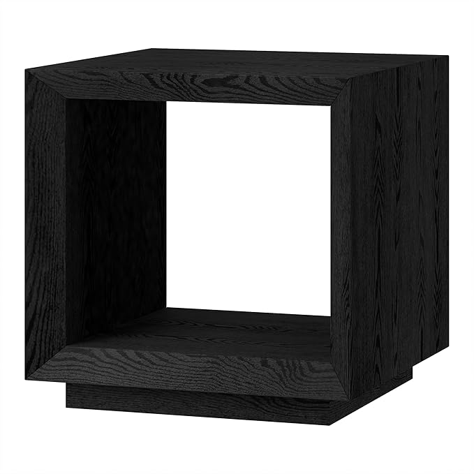 Henn&Hart 22" Modern Square Wooden End Table, Side Table, Nightstand with Open Display Shelf for Living Room, Office, Family Room, or Bedroom, Black Grain