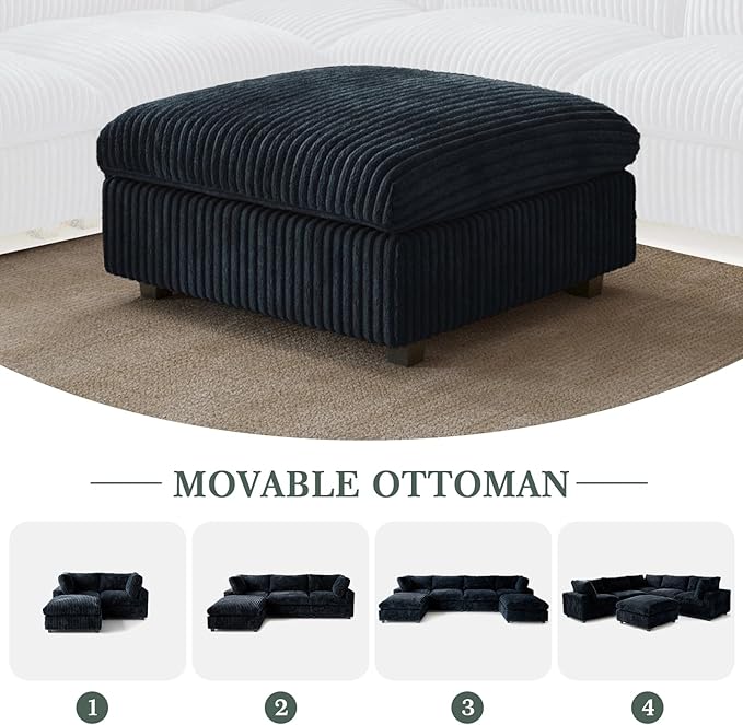 Modular Sectional Sofa, L Shaped Sofa with Ottoman, 78.74" Oversized Loveseat, Plush Deep Seat Sleeper Couches for Living Room, Apartment, Couch Cushion Covers Removable, Black