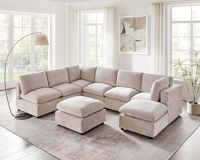 VANOMi Modular Sectional Sofa, Convertible Sofa Couch Modular Sofa with Ottoman, Sleeper Sofa Bed Sectional Sofas for Living Room Small Apartments