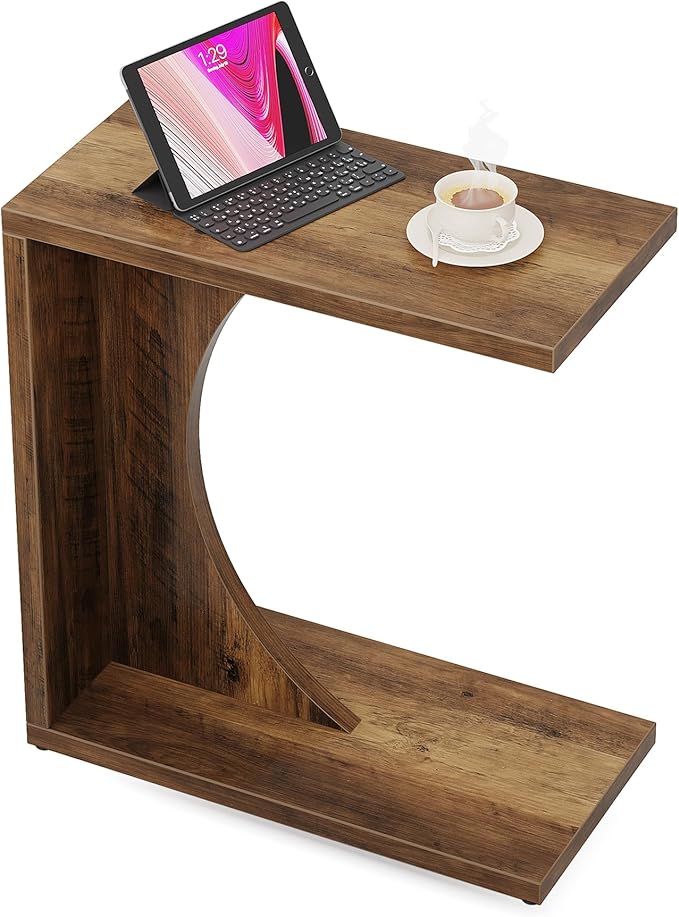 Tribesigns C-Shaped End Table for Couch, Sofa Side Table, C Table for Small Space, Living Room, Bedroom (1, Rustic Brown)