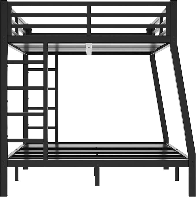 Bellemave Full XL Over Queen Bunk Bed for Adults, Full XL Over Queen Bunk Bed Frame with 2 Ladder and Full Length Guardrail, Easy Assemble, Mattress Not Included, Black