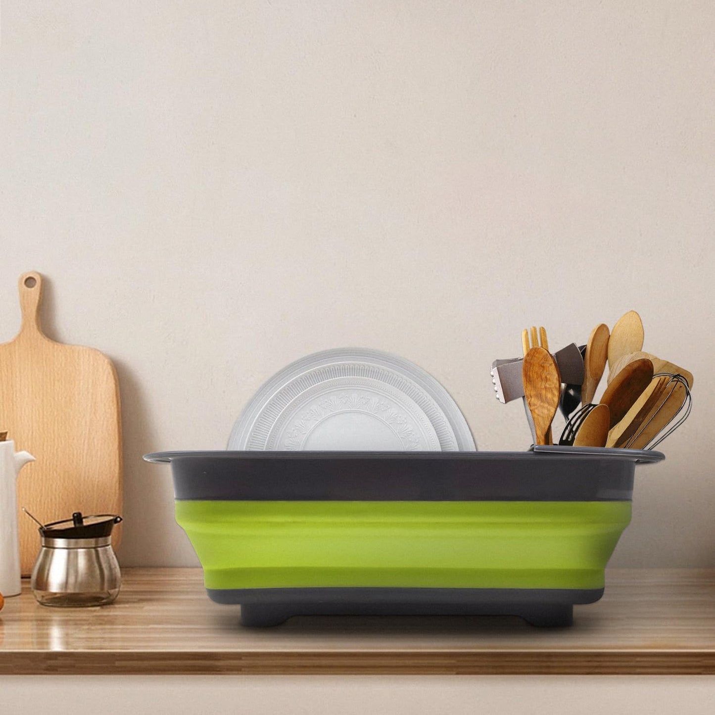 THANSTAR Collapsible Dish Drying Rack for RV Campers Portable Dinnerware Drainer Organizer for Kitchen Travel Trailer-Green