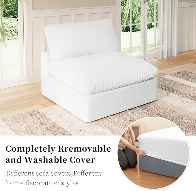 Modular Sectional Sofa Cloud Couch,Down Filled Comfy Cloud Modern Sofa,White Linen Oversized Couch Cushion Covers Removable for Living Room
