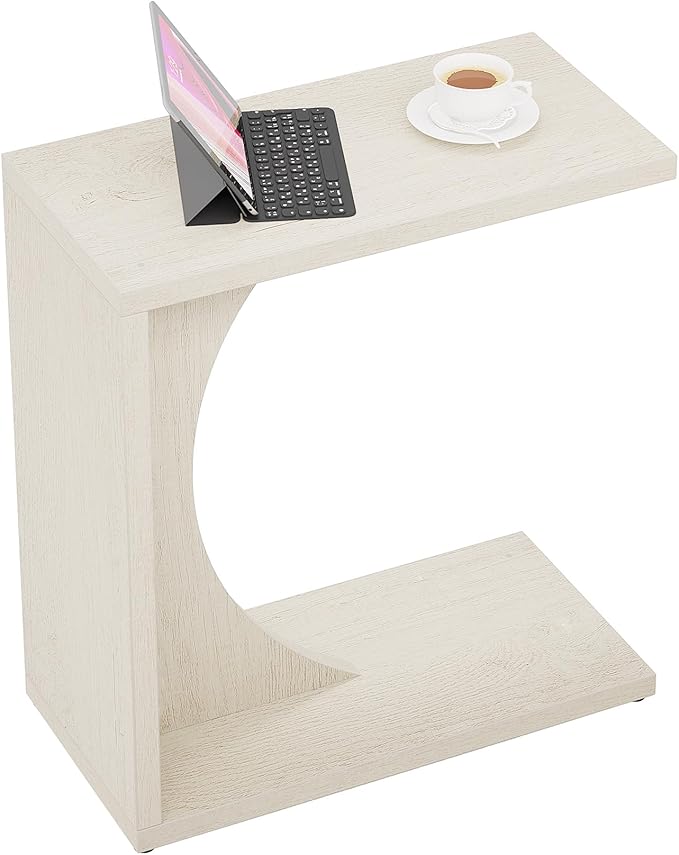 Tribesigns C-Shaped End Table for Couch, Sofa Side Table, C Table for Small Space, Living Room, Bedroom (1, Beige)