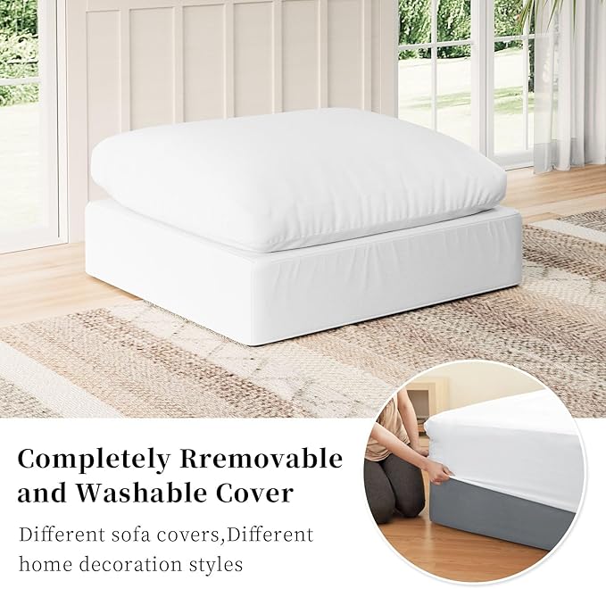 Modular Sectional Sofa Cloud Couch,Down Filled Comfy Cloud Modern Sofa,White Linen Oversized Couch Cushion Covers Removable for Living Room