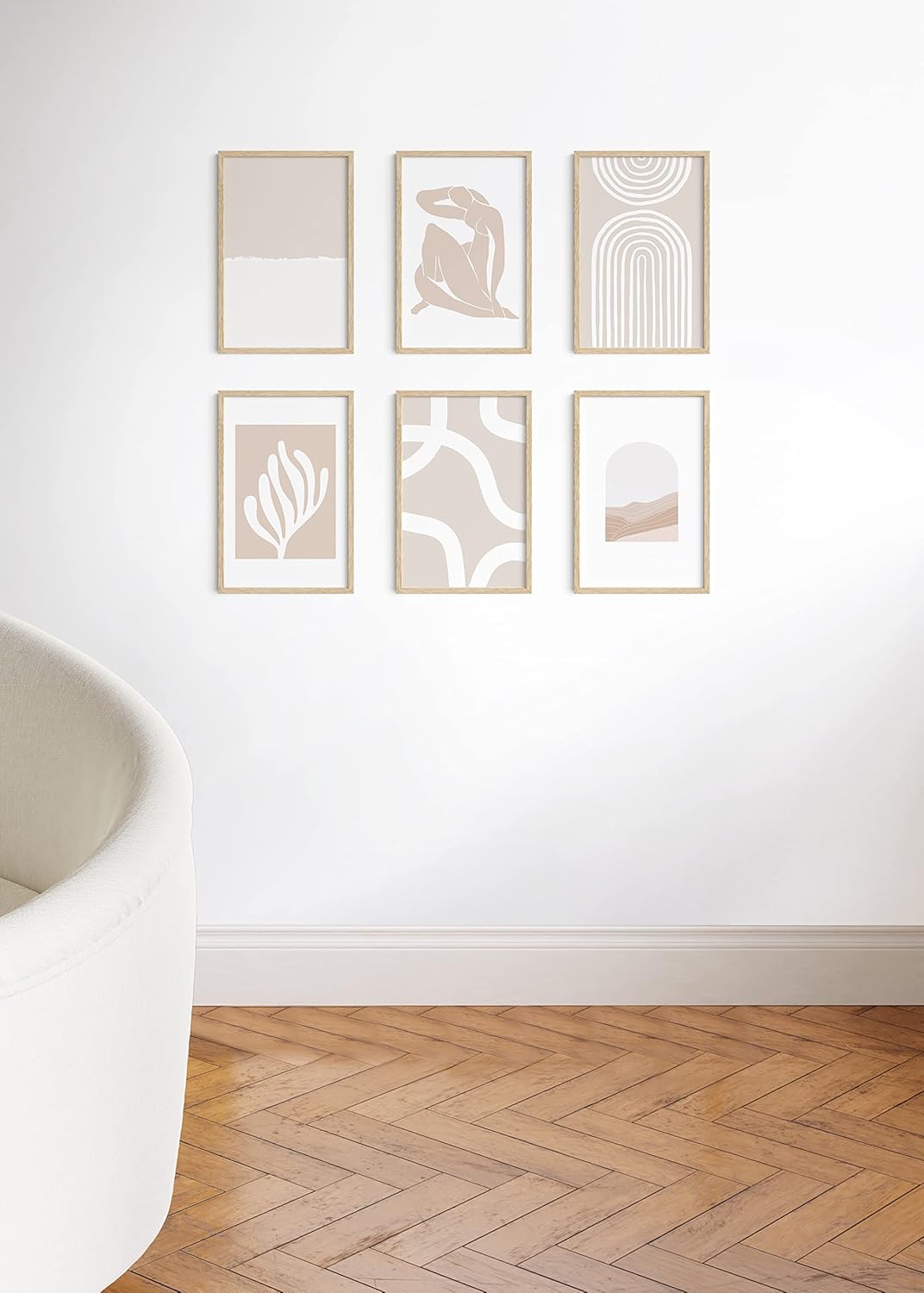 HAUS AND HUES Picture Frame - 6 Set Contemporary Wooden 11x17 inches, Beige Oak Frame