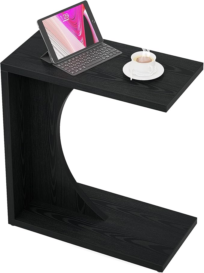 Tribesigns C-Shaped End Table for Couch, Sofa Side Table, C Table for Small Space, Living Room, Bedroom (1, Black)