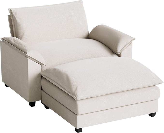 Homall 40" Modular Sectional Sofa, Single Sofa Couch with Reversible Ottoman, DIY Combination Chenille Deep 1-Seat Cloud Couch for Living Room, Apartment (White, Single Sofa Chair)