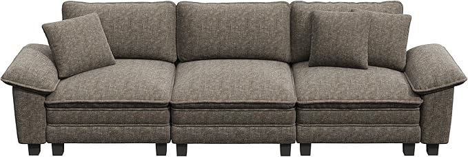 PHI VILLA Modern Modular Couches Sets, 123.6" Cloud Sectional Sofa with Upholstered Deep Seat, 3-Seater Couch for Living Room Small Spaces, Chenille Fabric, Smoky Grey