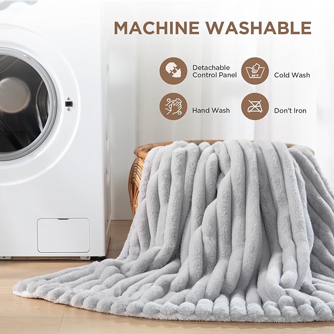 Westinghouse Electric Blanket Heated Throw, Super Cozy Luxury Faux Fur & Sherpa with 6 Heating Levels & 2-10 Hours Auto Off, Fast Heating & Overheat Protection, 50x60 Inch, Light Grey