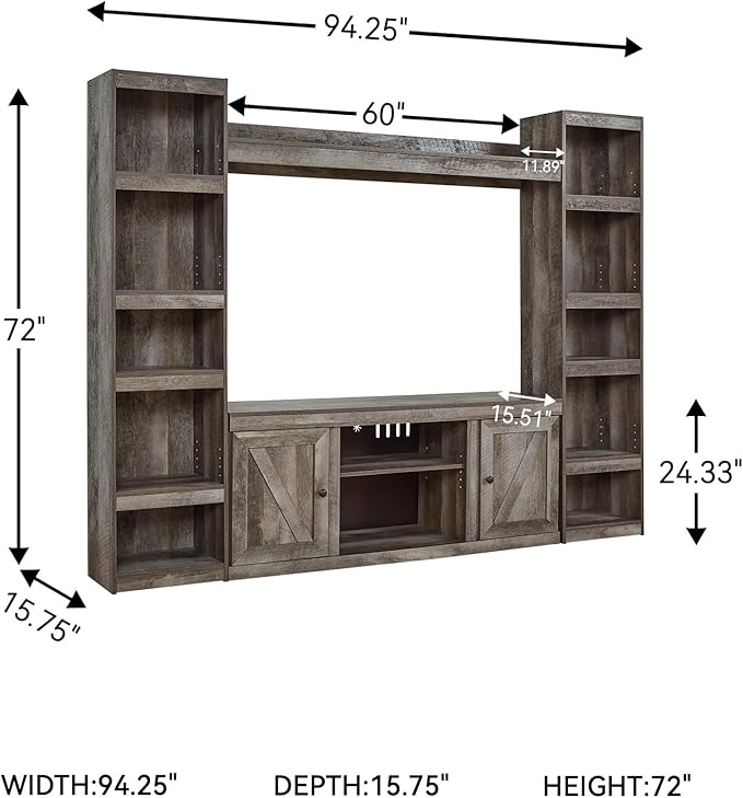 Signature Design by Ashley Wynnlow Farmhouse 4-Piece Entertainment Center for TVs up to 69", Gray