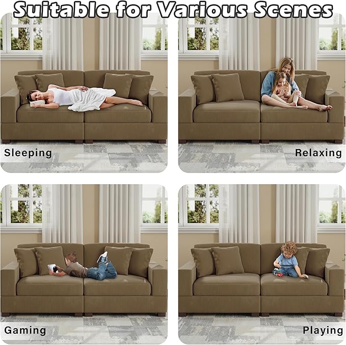 Modular Sectional Couches for Living Room, 82.6" Modern Loveseat 2-Seater Sofa Couch, Upholstered Couches for Living Room Bedroom, Camel