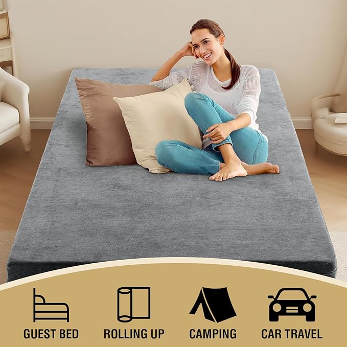 H.VERSAILTEX Full Size Armless Futon Mattress Covers for Traditional Japanese Futon Mattress Soft Chenille Couch Slipcovers Floor Mats Sofa Protector Zippered Sleeper Sofa Cover,Grey