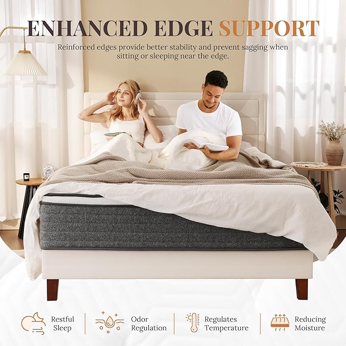 CH CHARME HOUSE Full Size Mattress, 12 Inch Full Hybrid Mattress in a Box, Medium Feel Foam and Individual Pocket Springs, Extra Edge Support, Pressure Relief, CertiPUR-US