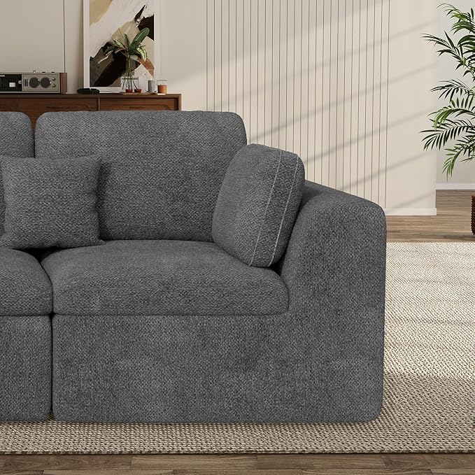 Loveseat Sofa, Cloud Boneless Couches for Living Room, 2 Seater Modular Sectional Sofa,Oversized,DarkGary Chenille