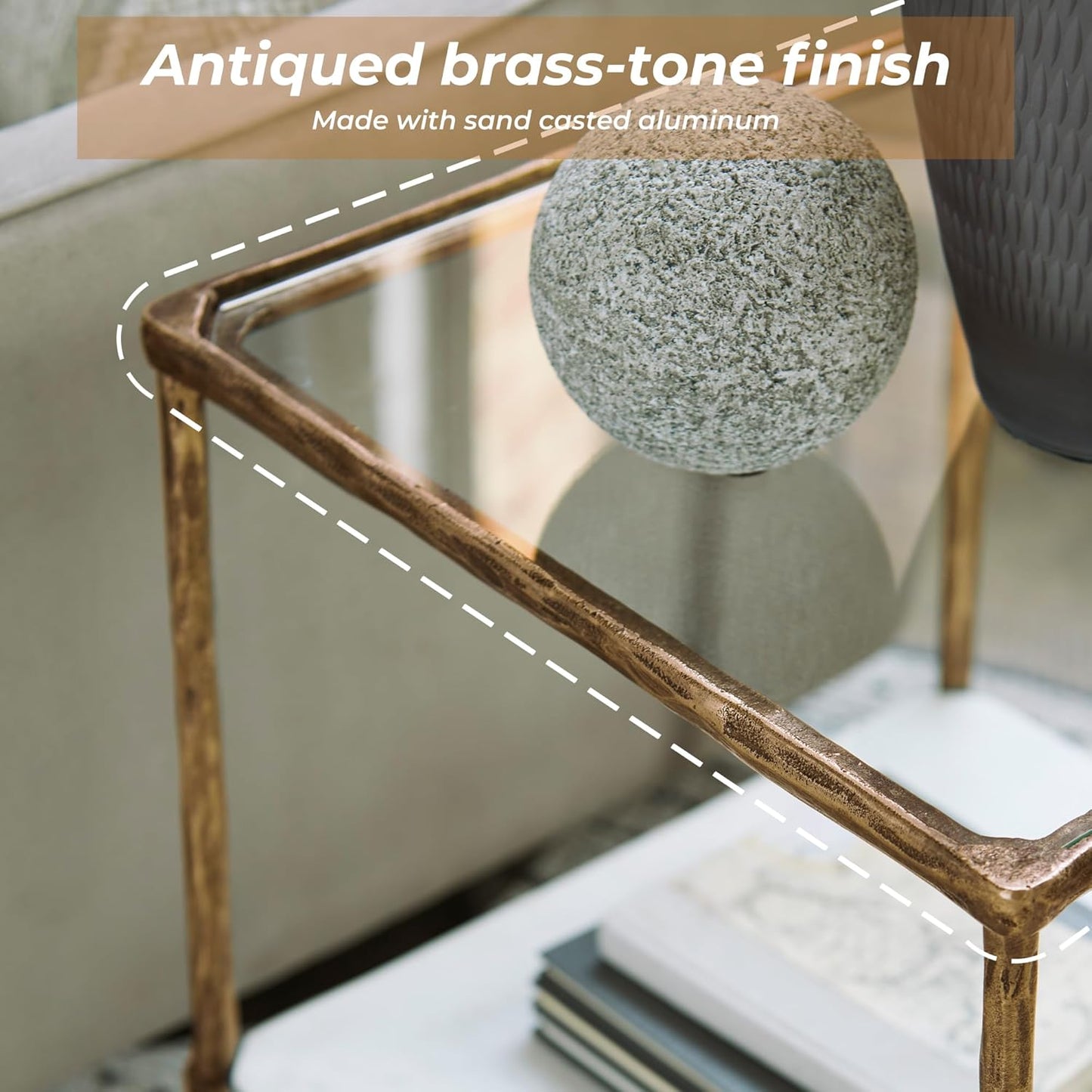 Signature Design by Ashley Ryandale Contemporary Accent Table, Antique Brass Finish