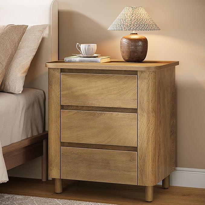 Tribesigns Modern Side Table with 3 Drawers for Living Room, 23.62" Wide Farmhouse End Table for Couch Sofa, Rustic Brown