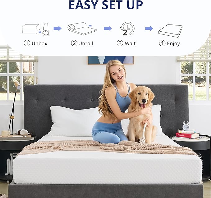 Twin XL Mattress 6 Inch Green Tea Memory Foam Mattress for Cool Sleep & Pressure Relief, Medium Feel Support,Fiberglass Free, Bed in a Box, Removable Washable Cover, CertiPUR-US Certified