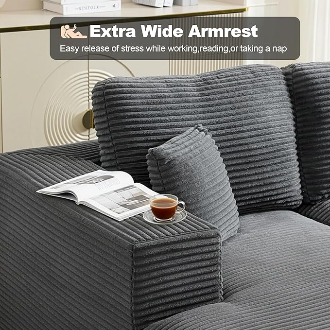 Cloud Modular Sectional Sofa Couch,L-Shape Modern Boneless Sectional Couch with Deep Seat,Upholstered Couches for Living Room Bedroom,No Assembly Required,Grey