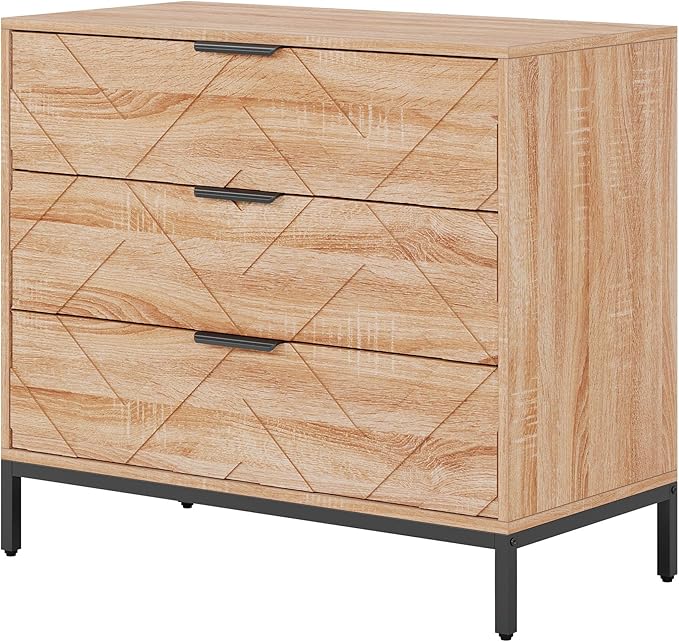 Tribesigns Wooden Nightstand with 3 Drawers, 31" Wide Night Stand with Metal Legs, Modern Large Bedside End Table for Bedroom, Living Room