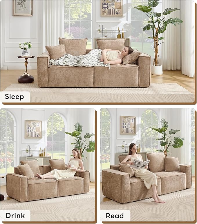WILLOVE 78'' Modular Sectional Sofa, Chenille Cloud Couch with Wide Armrests & 4 Pillows, Deep Seat Couches for Living Room, Khaki
