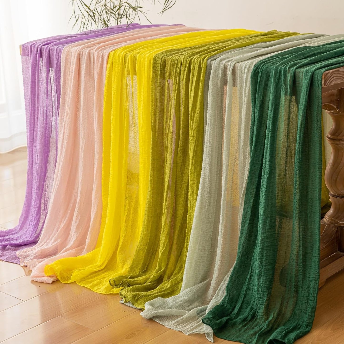 Yellow Table Runner Rustic Gauze Cheesecloth Table Runner 120 Inch 10 FT for Wedding Baby Shower Bridal Shower Engagement Garden Party Long Sheer Home Decorations