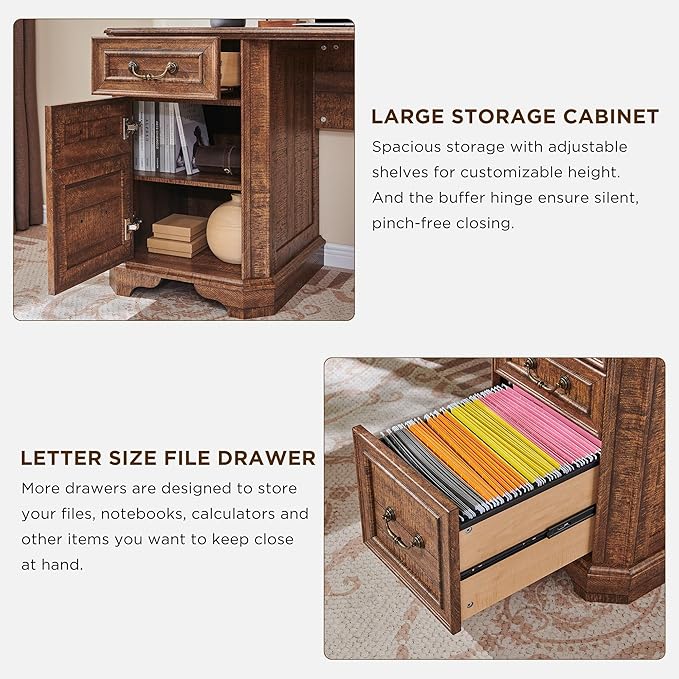 T4TREAM L Shaped Desk with Drawers,59" Farmhouse Wood Home Office Executive Desk,Charging Station,File Drawer, Storage Cabinet,Computer Desk for Work and Study (Reclaimed Barnwood)