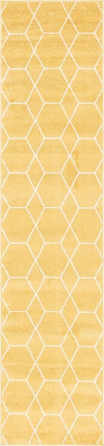 Unique Loom Trellis Frieze Collection Area Rug - Geometric (2' x 8' 8" Runner, Yellow/ Ivory)