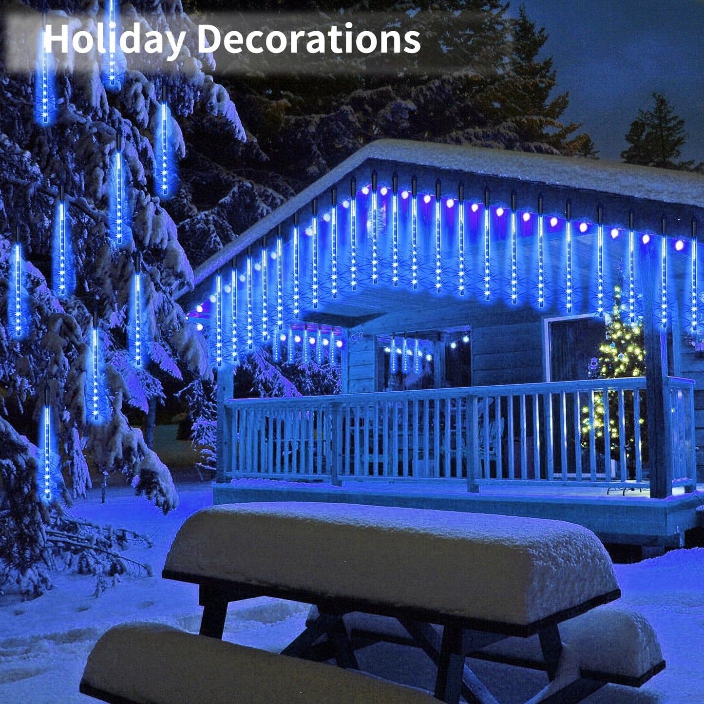 【4 Pack】 JJGoo Christmas Lights Meteor Shower Rain Lights 20inch, Totally 40 Tube 1440 LEDs Icicle Lights Outdoor Raindrop Lights for Xmas Halloween Wedding Party Tree Holiday Decoration, Blue