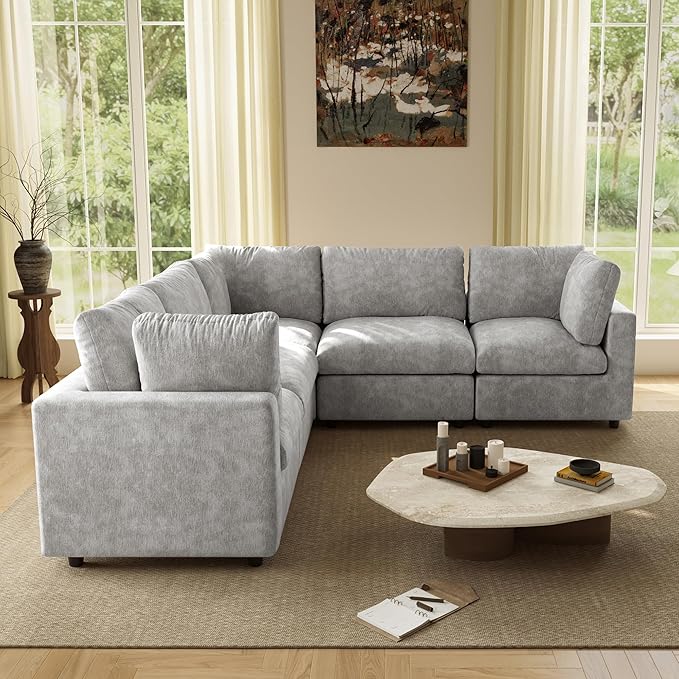 WJShome V Shaped Sectional Cloud Couch, 100 Inch 5-Seater Modern Modular Sofa,Chenille Deep Seat Couches for Living Room