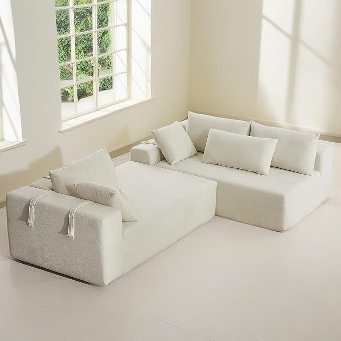 108" Modular Sectional Couch Sofa with L-Shape Chaise, Modern Cloud Comfy Sofa with Deep Seat, Upholstered Couches for Living Room Bedroom, No Assembly Required (Beige Right Facing Chaise)