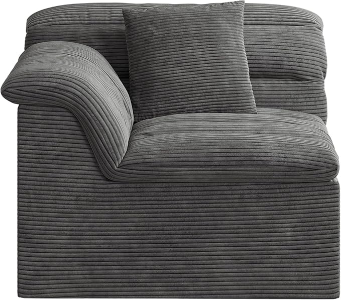 44" Cloud Sectional Couch with Single Arm, Modern Compressed Sofa, Comfy Sleeper Sofa, Corduroy Upholstered Couches for Small Space/Apartment, No Assembly Required, Dark Gray, Left Side