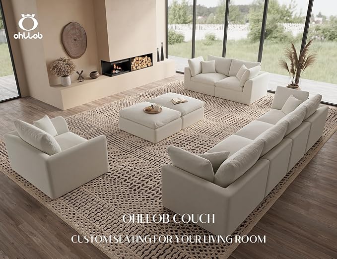 48.6" Single Sofa, Small Boneless Couches for Living Room, Cloud Couch for Bedroom, Office, Warm White