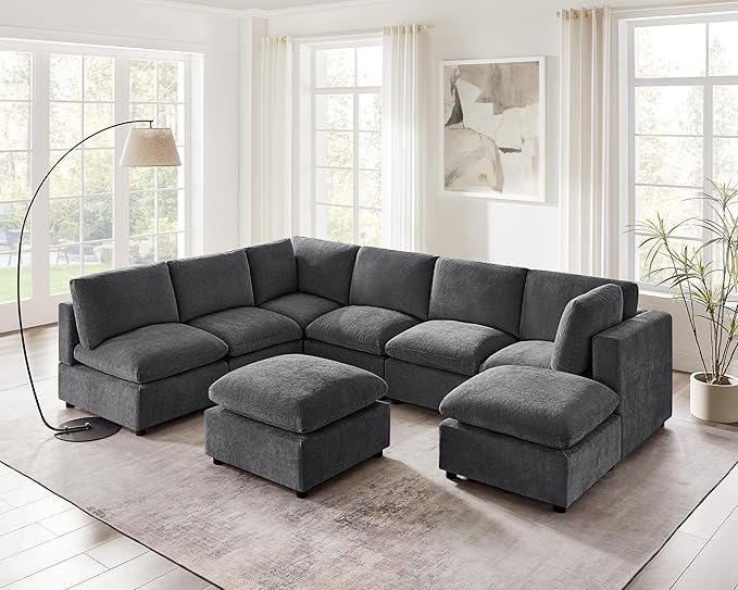 VANOMi Modular Sectional Sofa, Convertible Sofa Couch Modular Sofa with Ottoman, Sectional Sofas for Living Room Small Apartments